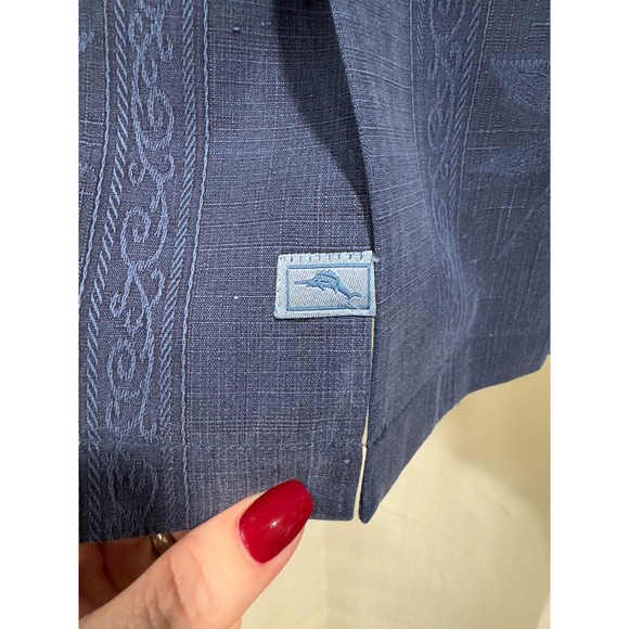 Tommy Bahama Mens Blue 100% Silk Jacquard Floral Short Sleeve Camp Shirt Size M - Picture 3 of 6
